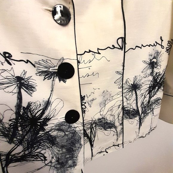 Black and White Graphic Linen Blazer Size 12 US - Picture 13 of 15